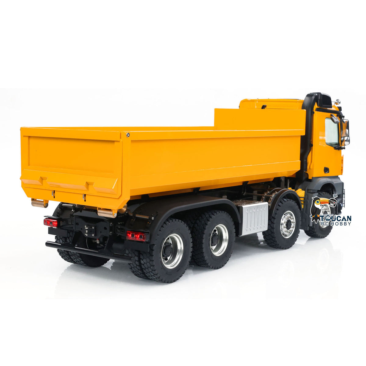KABO‑K3365 1/14 RC 8x8 Dump Truck Diagonal Rear View,Square Dump Bed,Metal Drivetrain RC Off‑Road Truck