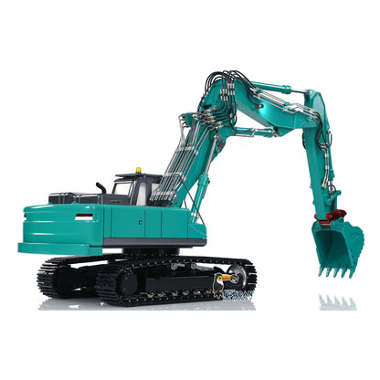 KABO‑K350‑200 1/14 RC Hydraulic Excavator Green Side View,Fully Extended 3‑Segment Boom Tracked RC Construction Machine
