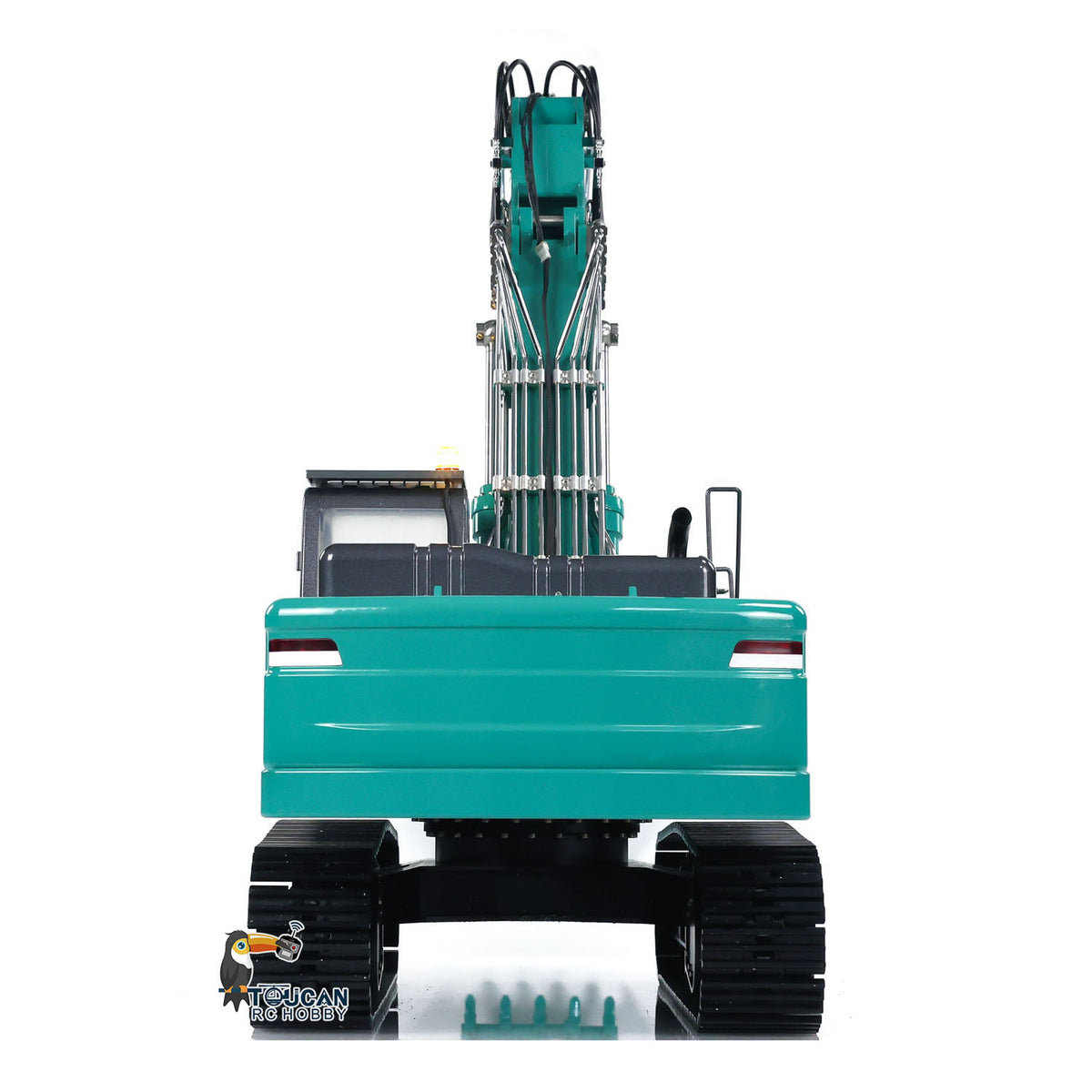 KABO‑K350‑200 1/14 RC Hydraulic Excavator Green Straight Rear View,Track Chassis And Rear Body Overall Appearance