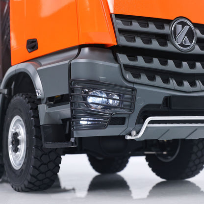KABO‑K5703 1/14 RC 8x8 Dump Truck Orange Front‑Face Close‑Up,Functional LED Headlights Bumper And Grille Scale Details
