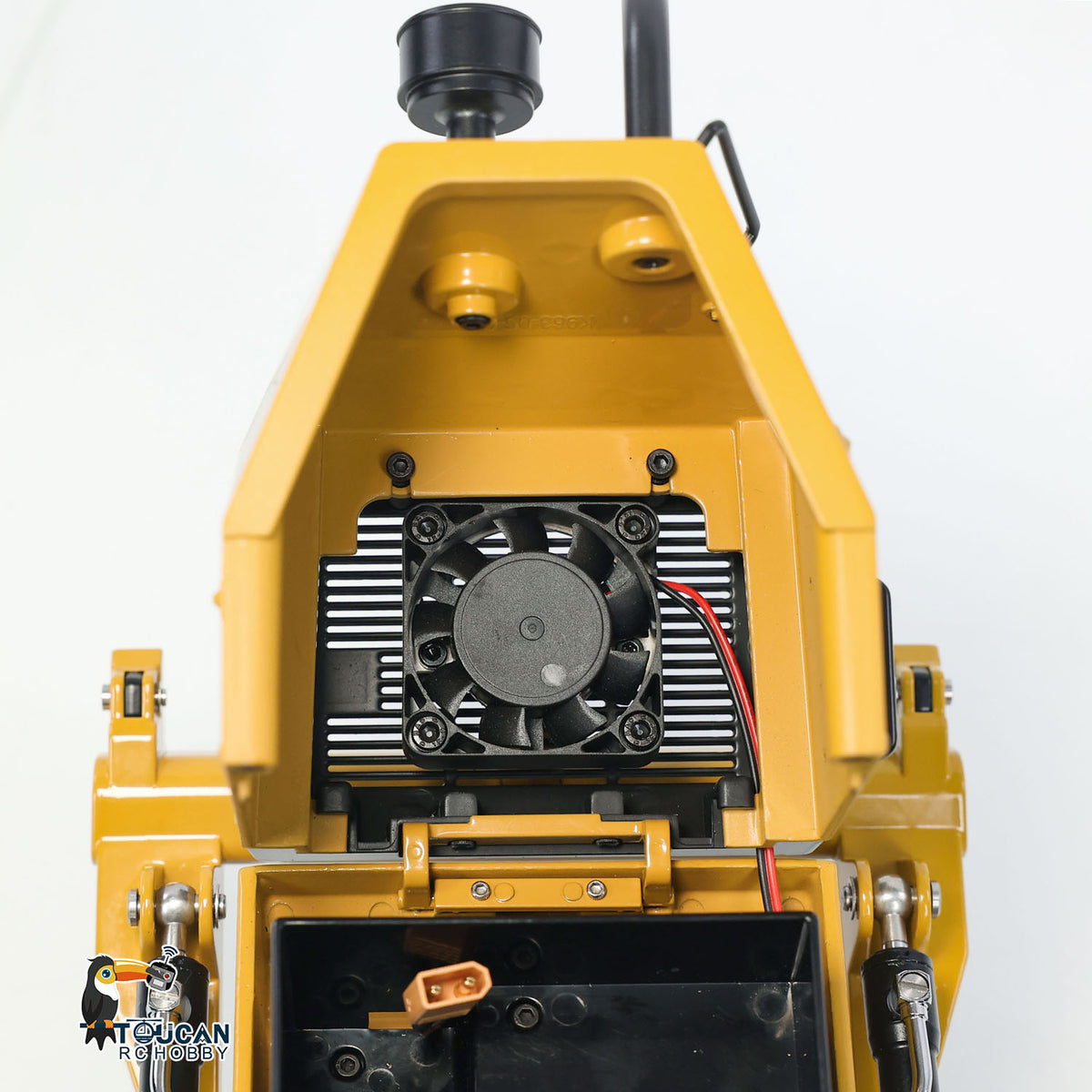 KABO‑K963‑100 1/16 RC Hydraulic Tracked Loader Rear Power Compartment Close‑Up,Cooling Fan And Inner Housing Structural Details