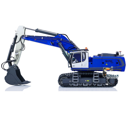 KABO‑K970‑100S‑PRO 1/14 RC Hydraulic Excavator Blue‑White 45‑Degree Oblique Full‑Body View,Stainless Steel Drive Components