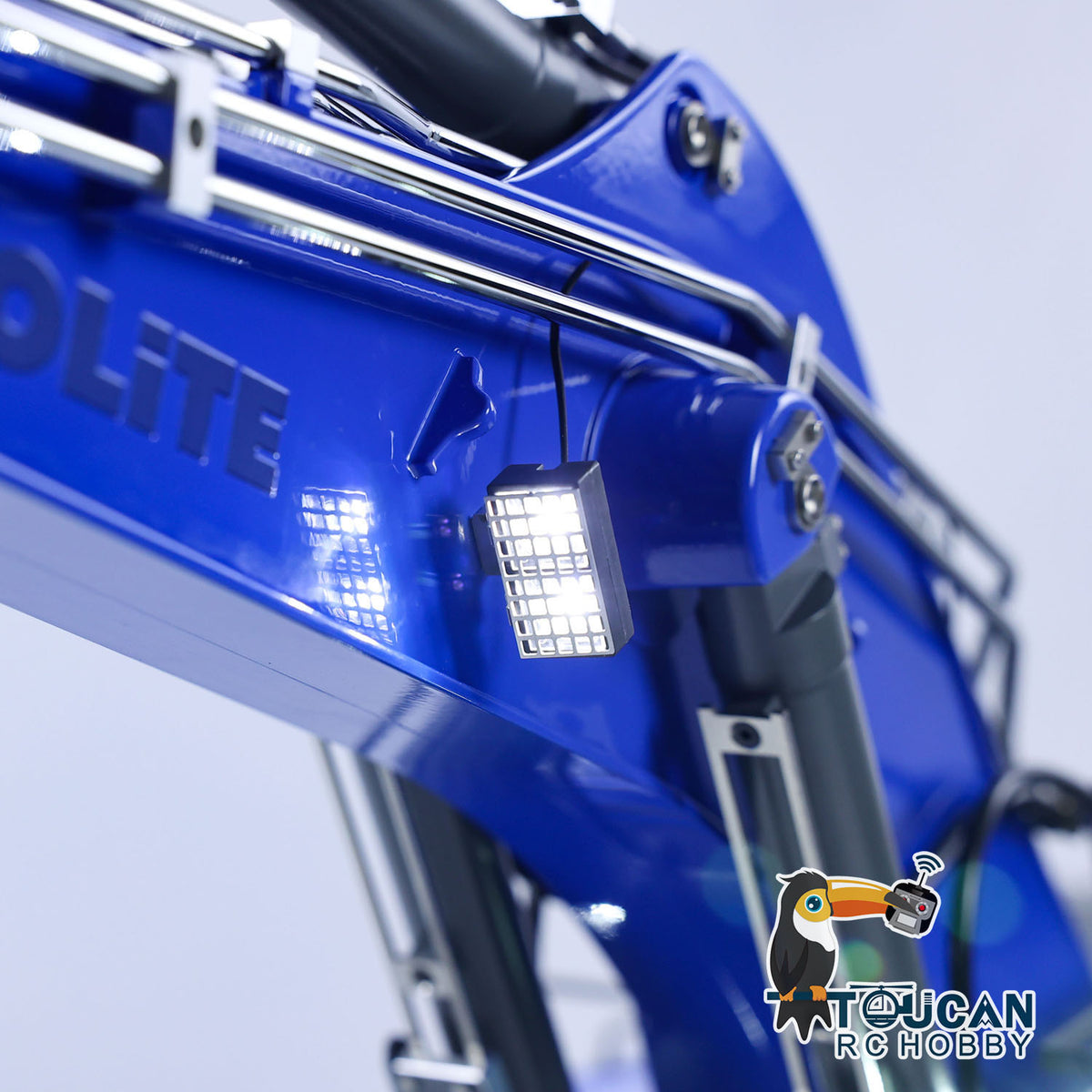 KABO‑K970‑100S‑PRO 1/14 RC Hydraulic Excavator Boom‑Side Illuminated LED Work Light Close‑Up,Functional Real‑Scale Lighting Assembly