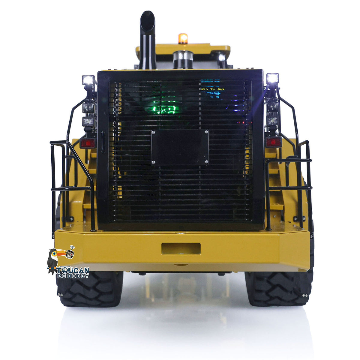 KABO‑K988‑100S 1/14 RC Hydraulic Wheel Loader Rear Hull Close‑Up, Simulated Radiator Grille And Tail Housing Detail