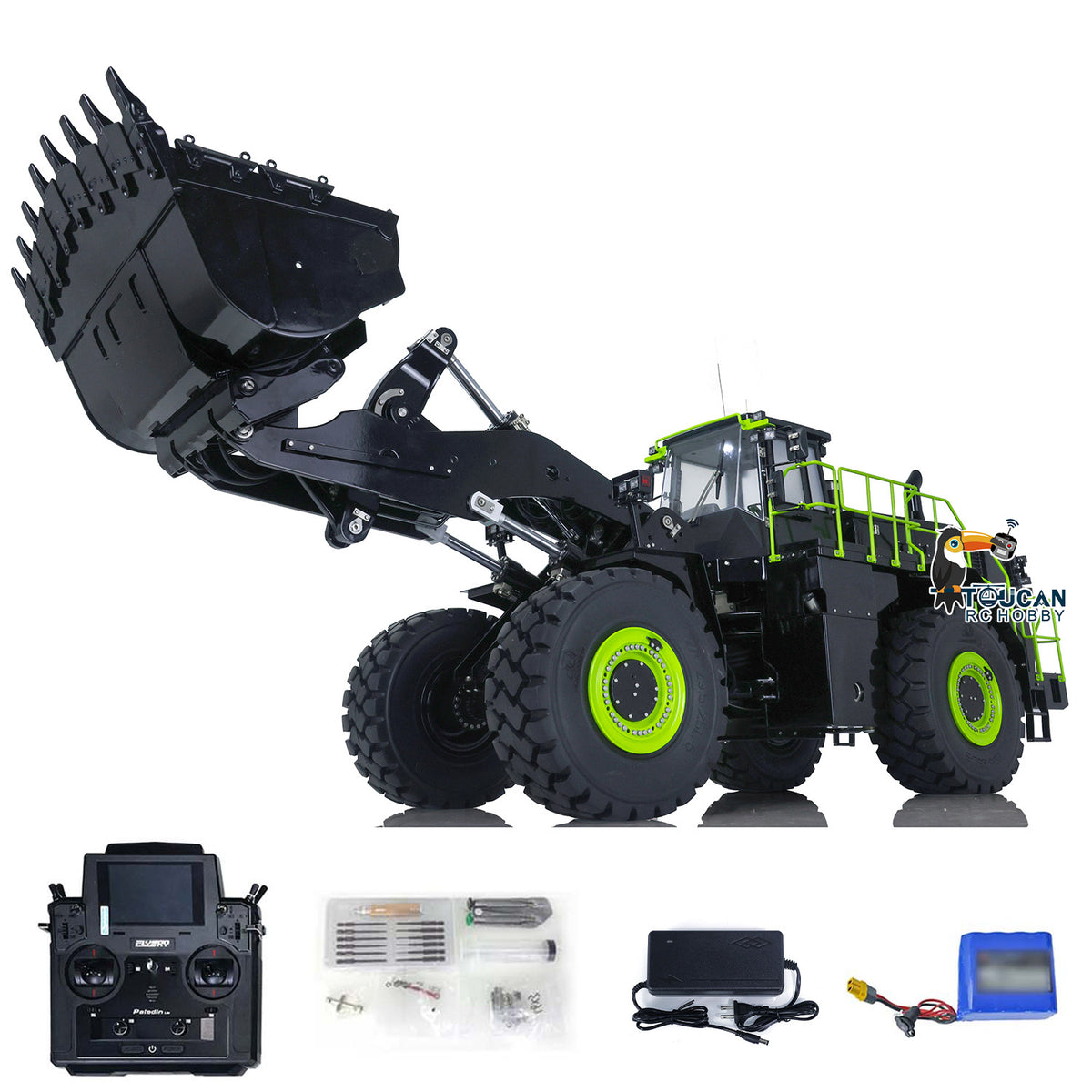 KABO‑K988‑100S 1/14 RC Hydraulic Wheel Loader Black Color Version With Full Accessories, Realistic RC Construction Machinery Model, Multi‑Color Options Available