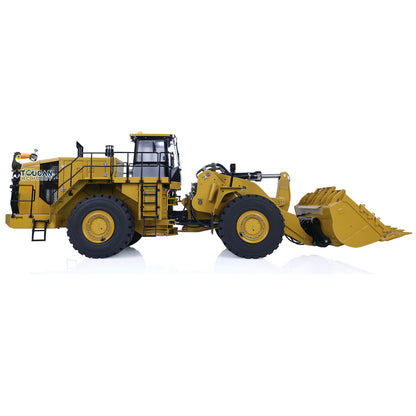KABO‑K988‑100S 1/14 RC Hydraulic Wheel Loader Yellow Rear Oblique Full‑Body View, Integrated Light, Sound And Rotating Beacon Light