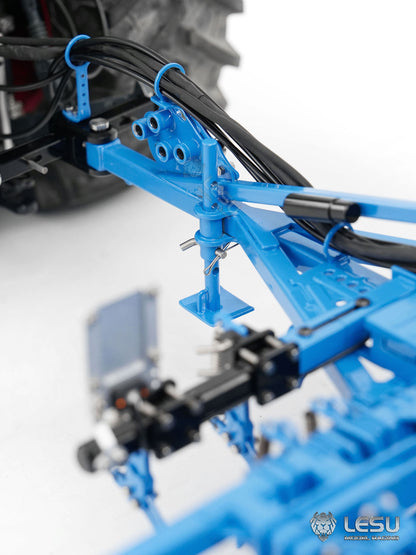 metal chassis detail RC articulated tractor LS A0018-AOUE-1050 blue painted surface close view