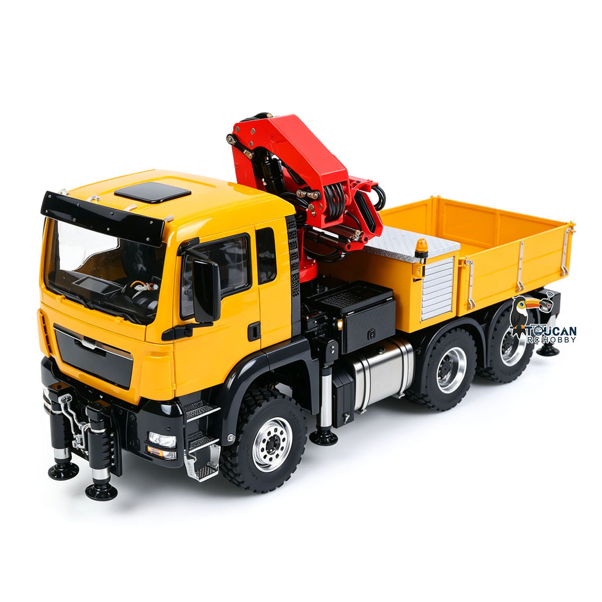 LESU 1/14 RC 6X6 Metal Hydraulic Crane Truck Yellow, Folded Crane Arm, Metal Cargo Box, Factory Painted Fully Assembled