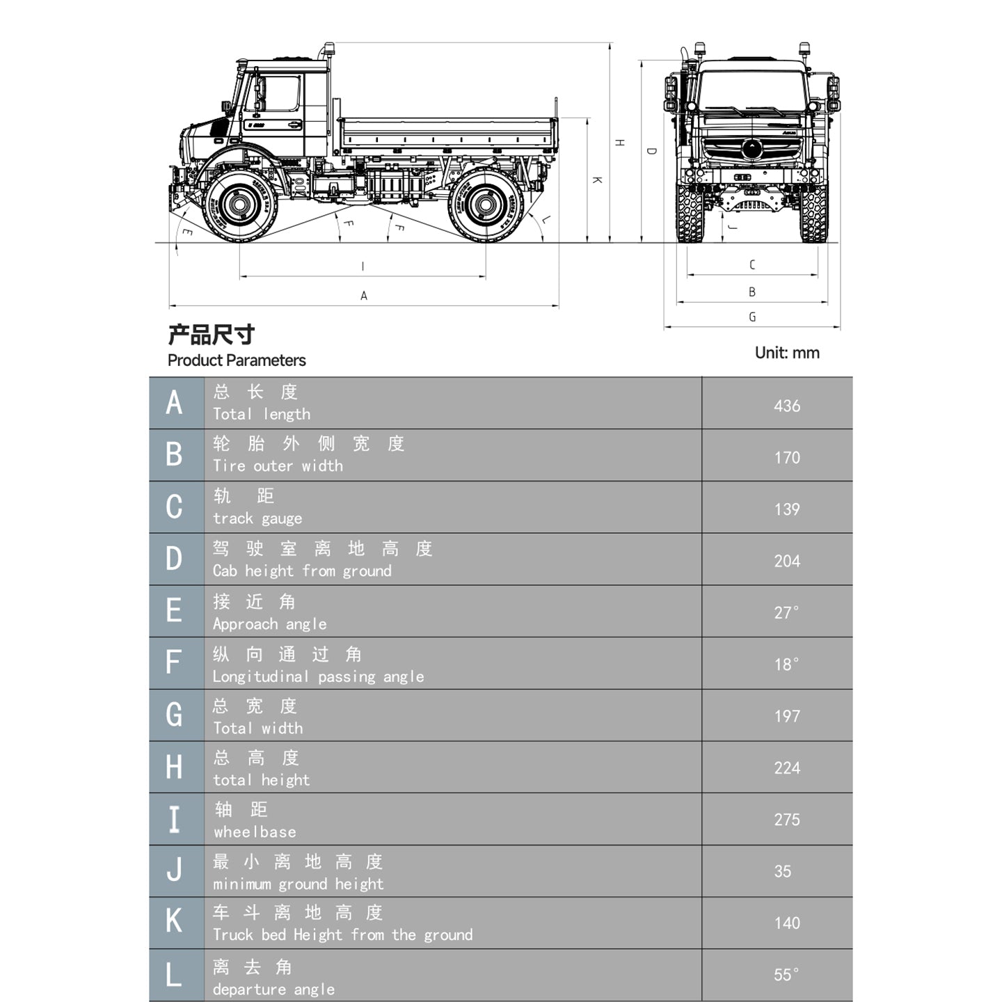 LESU U4023 1/14 metal hydraulic RC light truck specifications and technical details