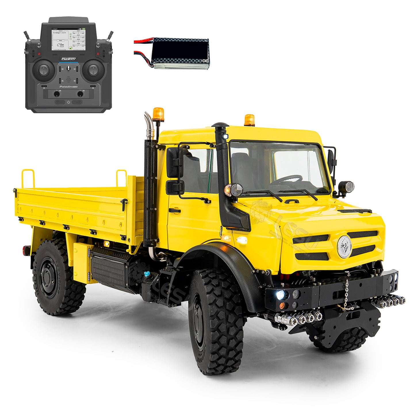 LESU U4023 1/14 metal hydraulic RC light truck yellow front angle view