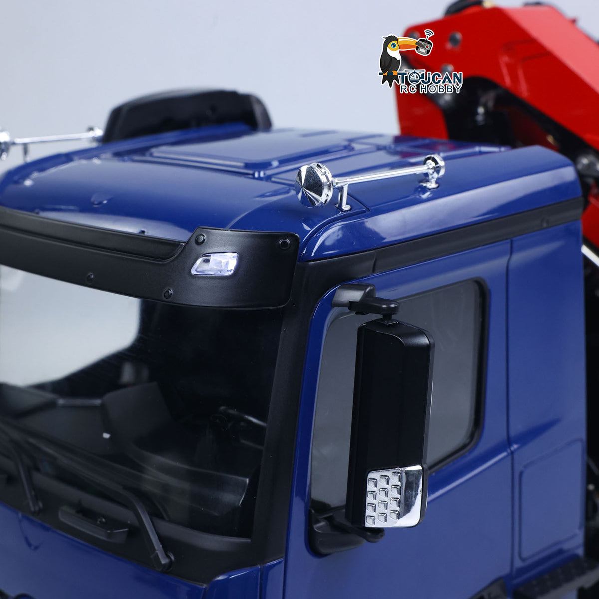 LESU 1/14 RC 8x8 Dump Truck Blue Cab Side Close‑Up, ABS Cabin Shell, Window And Rear‑View Mirror Details, Realistic Interior Cabin Parts
