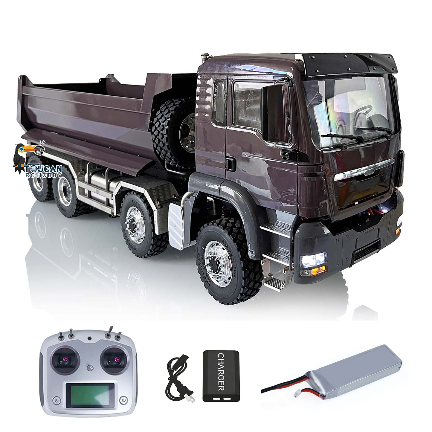 LESU 1/14 RC MAN TGS 8x8 Tipper Truck Purple, U‑Bucket Loaded Position, All‑Metal Heavy‑Duty Chassis Assembly