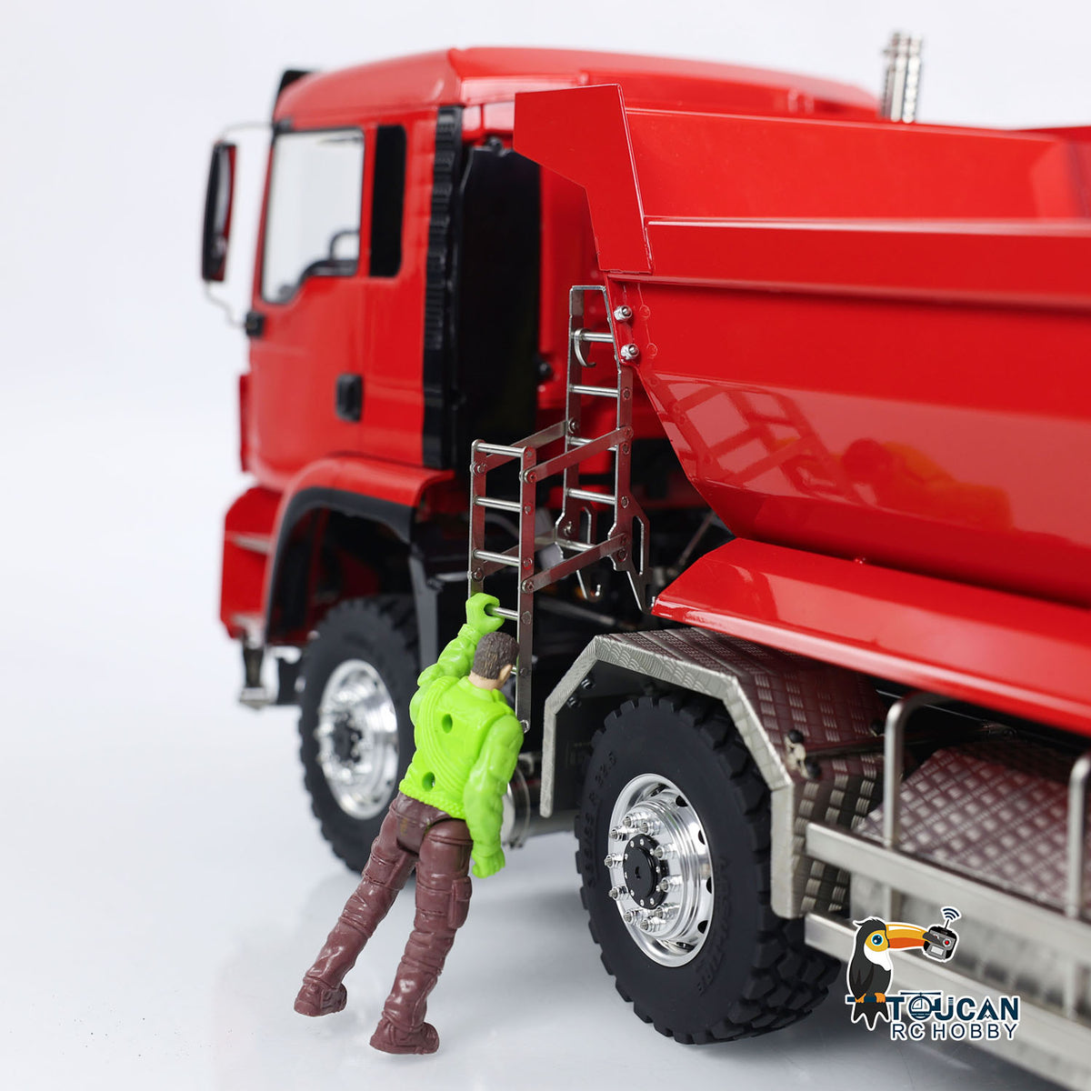 LESU 1/14 RC MAN TGS 8x8 Hydraulic Tipper Truck Red Side View With Scale Figure, Show Real Model Proportion