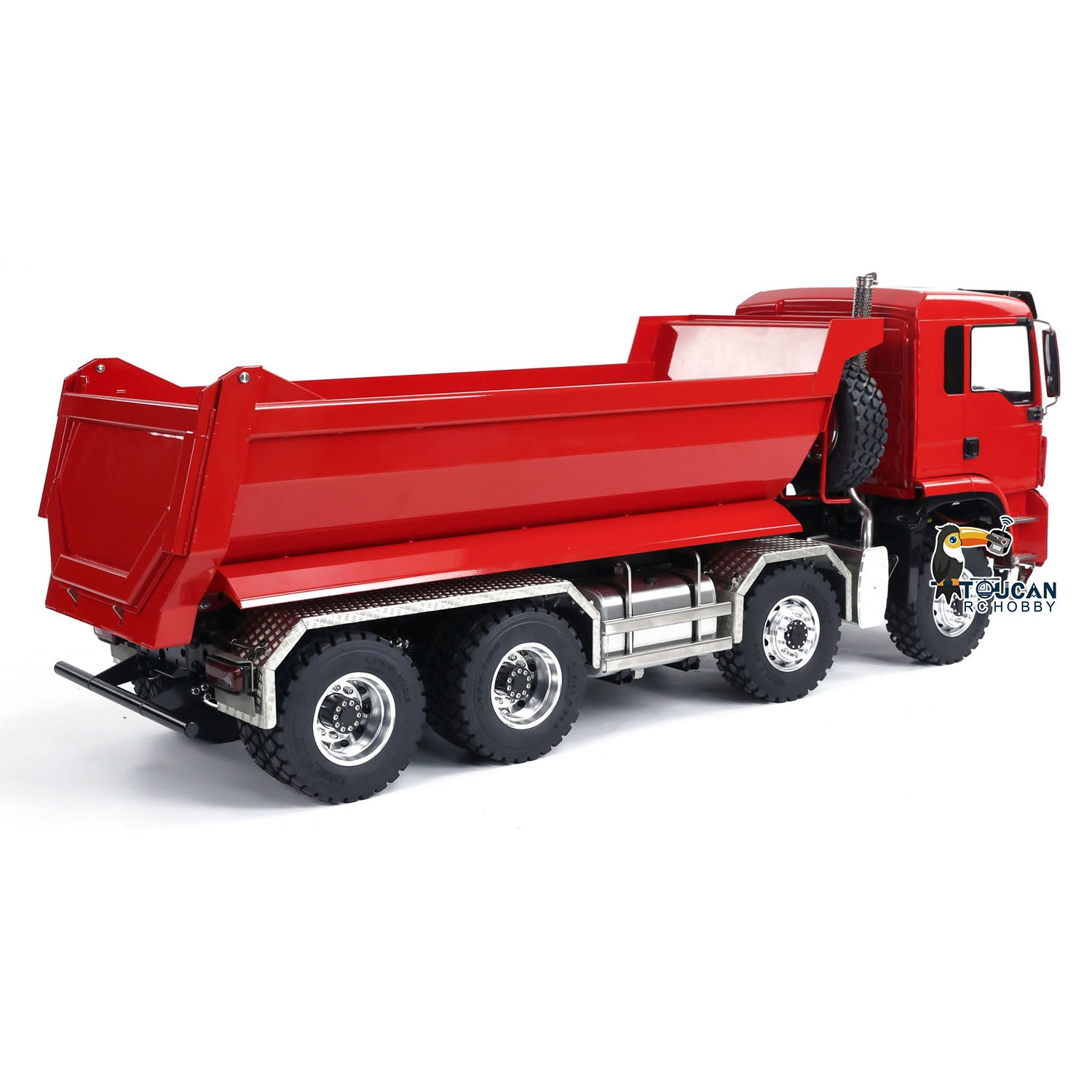 LESU 1/14 RC MAN TGS 8x8 Dump Truck Red Dumping Working Pose, Front Multi‑Stage Hydraulic Lifting Cylinder