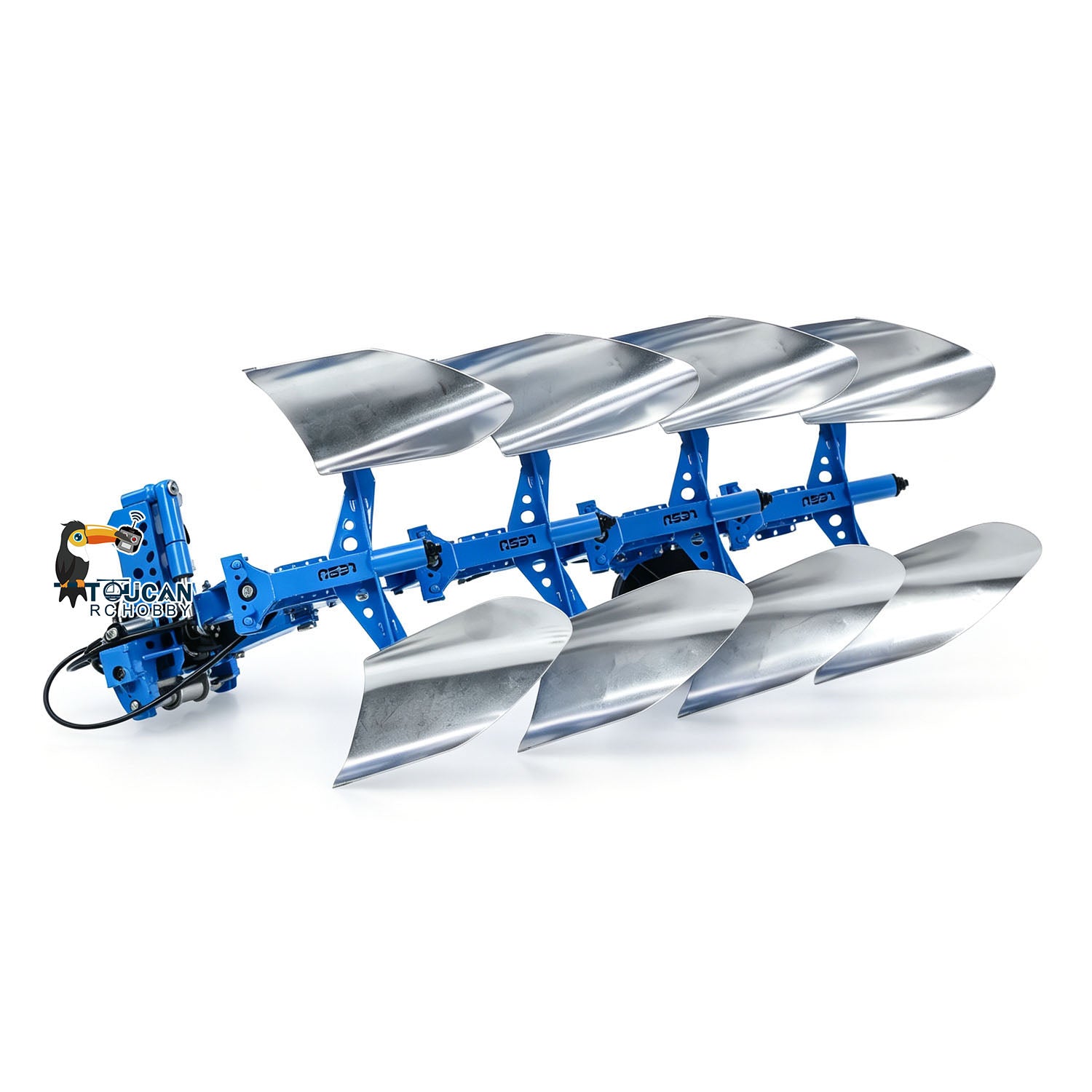 LESU 1/14 RC AT‑C0072 Mounted Hydraulic Reversible Plow For A0018‑AOUE‑1050 Tractor, 95% Metal Construction, Hydraulic 180° Flip Function, Blue Painted RC Farm Implement
