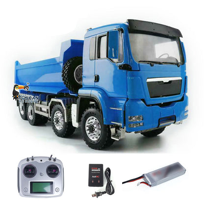 LESU 1/14 RC MAN TGS 8x8 Hydraulic Dump Truck Blue Version, U‑Shape Bucket Flat State, Axle Differential Lock Equipped