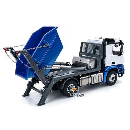 LESU 1/14 RC 4X4 Hydraulic Garbage Truck Skip Bin Lifting Dumping Pose, Hydraulic Hook‑Lift Mechanism In Operation