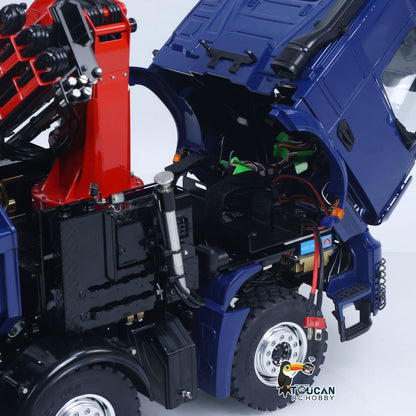 LESU 1/14 RC 8x8 Dump Truck Tilted Cab Close‑Up, Exposed Chassis And Crane Mount Base, Differential Lock Servo And Mechanical Components