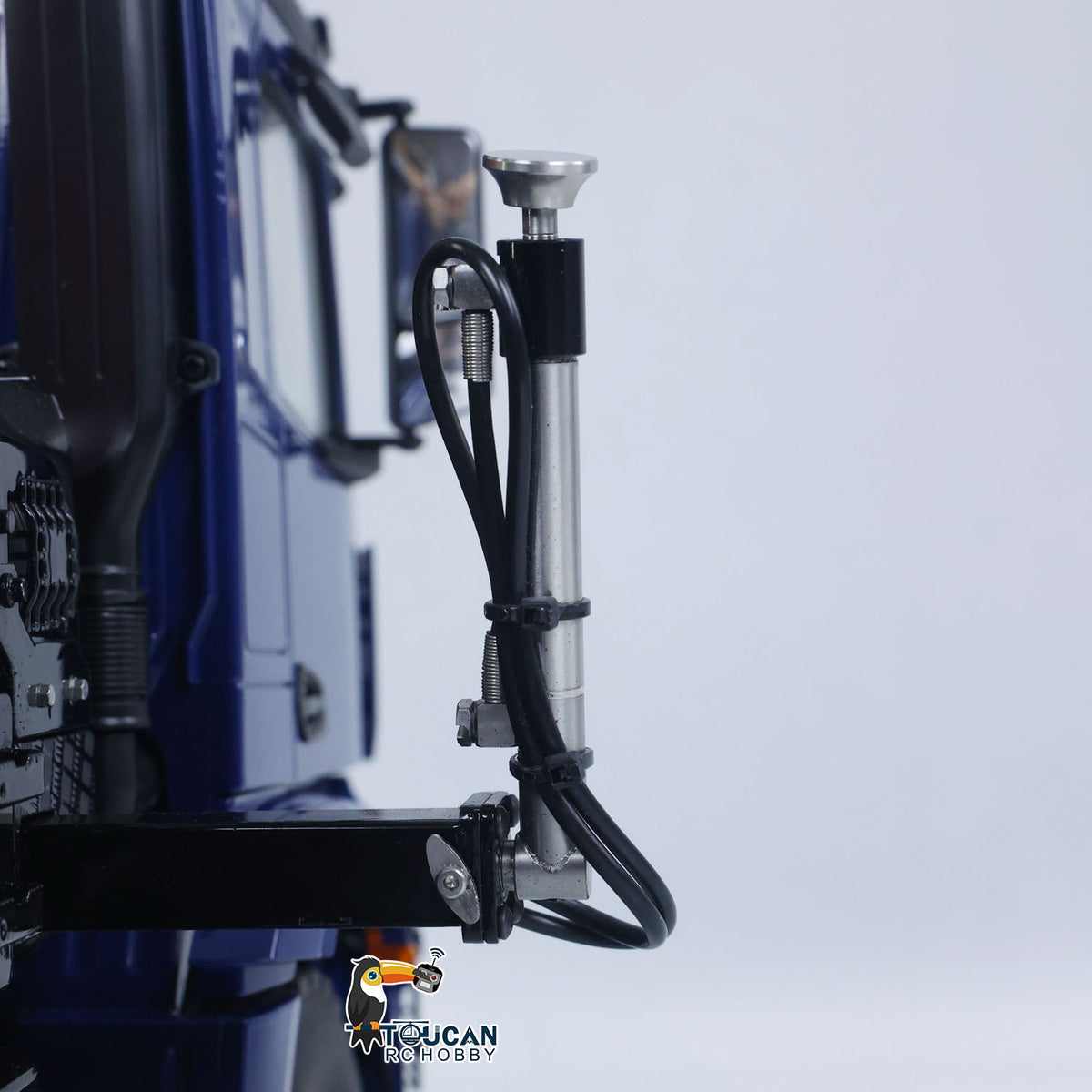 LESU 1/14 RC 8x8 Dump Truck Chassis‑Side Brass Valve Block Close‑Up, Hydraulic Hose Connectors And Relief‑Valve Components
