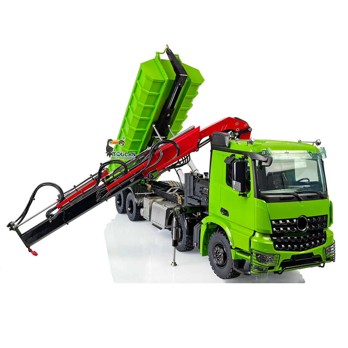 LESU 1/14 RC 8x8 Hydraulic Dump Truck Kawasaki‑Green, High‑Tilt Dump Bucket For Full Unloading, Retracted Hydraulic Crane, 2212A‑930KV Brushless Hydraulic Pump