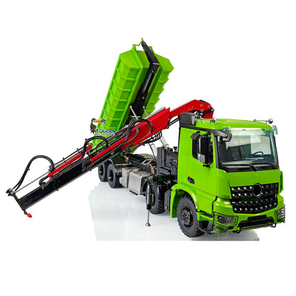 LESU 1/14 RC 8x8 Hydraulic Dump Truck Kawasaki‑Green, High‑Tilt Dump Bucket For Full Unloading, Retracted Hydraulic Crane, 2212A‑930KV Brushless Hydraulic Pump