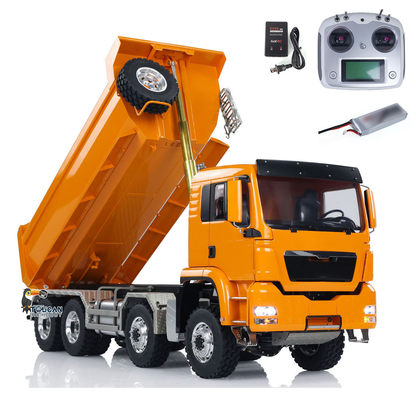 LESU 1/14 RC 8x8 Hydraulic Dump Truck Orange Version, U‑Shape Bucket Lifting Position, Complete Accessory Kit, Axle Differential Lock Function