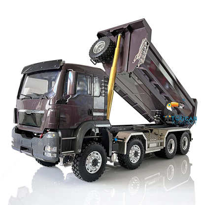 LESU 1/14 RC 8x8 Hydraulic Tipper Truck Purple In Dumping Pose, Front Multi‑Stage Hydraulic Cylinder Working State