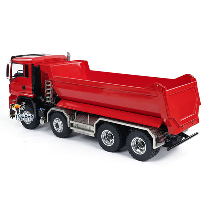 LESU 1/14 RC 8x8 All‑Wheel‑Drive Tipper Truck Red Rear‑Oblique Shot, TOUCAN Painted Cab And U‑Bucket Assembly