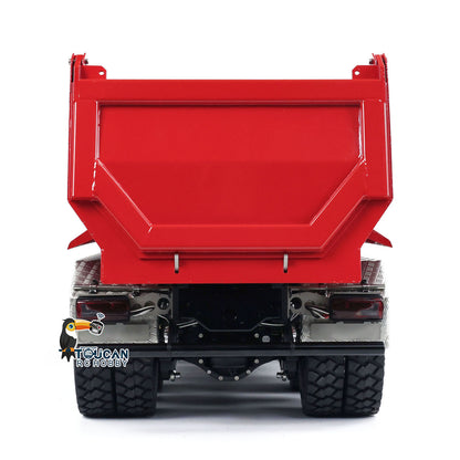 LESU 1/14 RC 8x8 Tipper Truck Red Cab Front Chassis Close‑Up, Metal Suspension And Wheel Hub Components