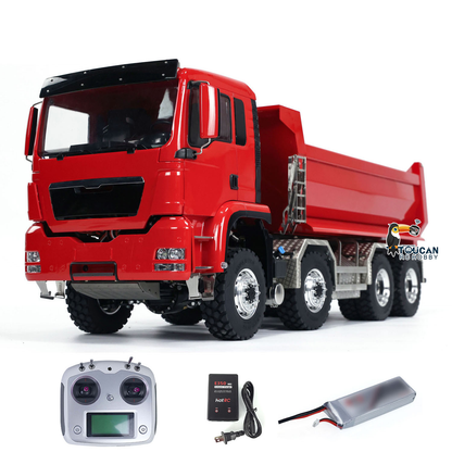 LESU 1/14 RC 8x8 Hydraulic Dump Truck Red Version, TOUCAN Painted Cab Shell, Two‑Speed Transmission, Full Accessory Set