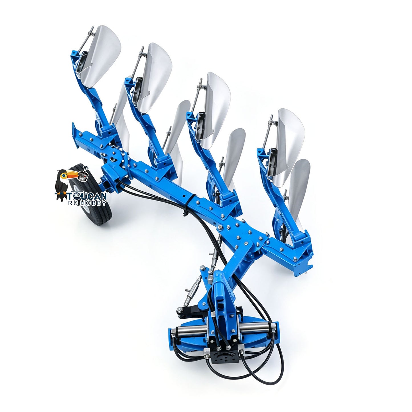 LESU 1/14 RC AT‑C0072 Hydraulic Reversible Plow Top‑Oblique View, Hydraulic Hoses And Metal Frame Structure, Low‑Center‑Gravity Plow Frame
