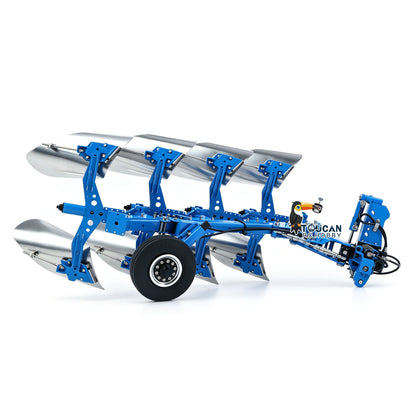 LESU 1/14 RC AT‑C0072 Hydraulic Reversible Plow Side Profile View, Support Wheel Assembly, Full‑Metal Plow Frame, Blue Finished Farm Accessory