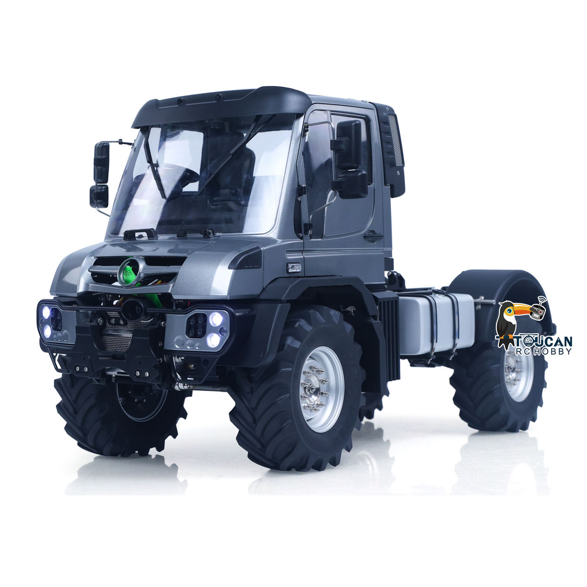 LikeRC U535Lite RC 4X4 Off‑Road Tractor Truck Gray Straight Front View, Front Face Detail, Aluminum Alloy Shock Absorber Chassis
