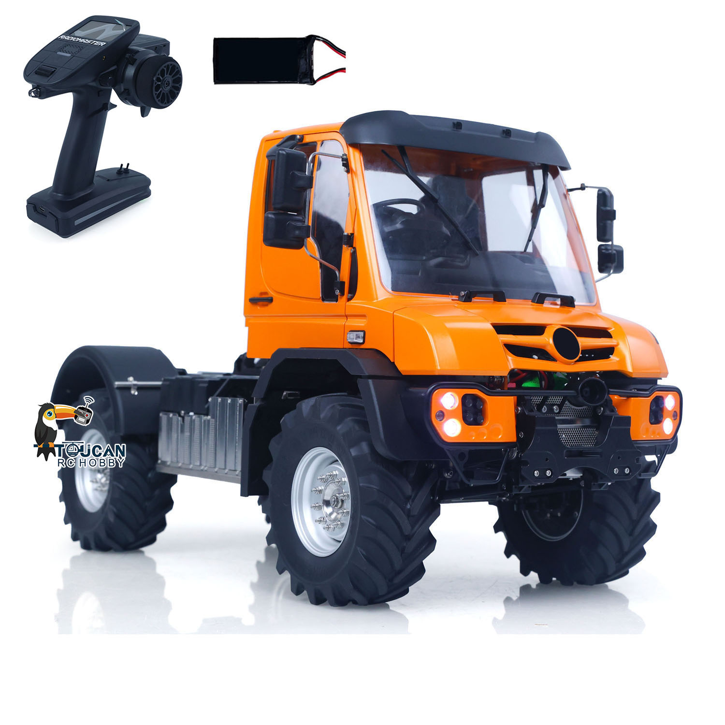 LikeRC U535Lite 1/14 RC 4X4 Off‑Road Crawler Tractor Truck, TOUCAN Painted Orange Cab, MT12 Transmitter & Lithium Battery Included, Two‑Speed Transmission, Metal Bucket Not Included