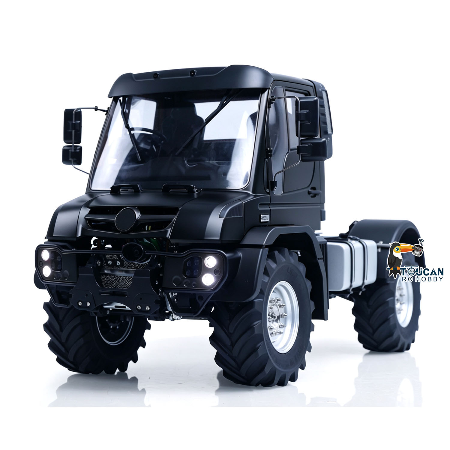 LikeRC U535Lite 1/14 RC 4X4 Crawler Truck Black Straight Front View, Matte Black Painted Body, Heavy‑Duty Off‑Road Tires