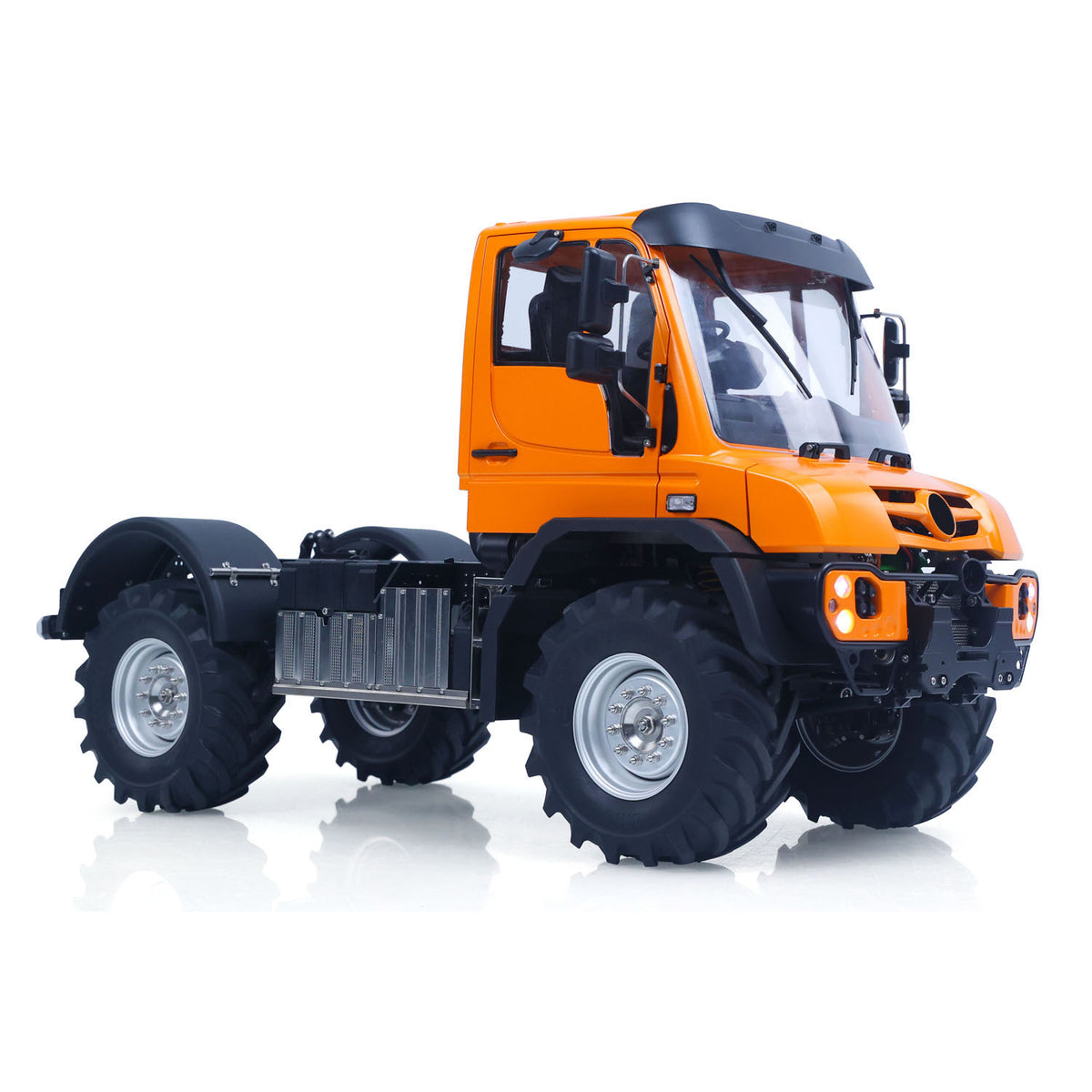 LikeRC U535Lite 1/14 RC 4X4 Off‑Road Truck Orange Left Side Profile, Full Metal Chassis, Aluminum Suspension Links