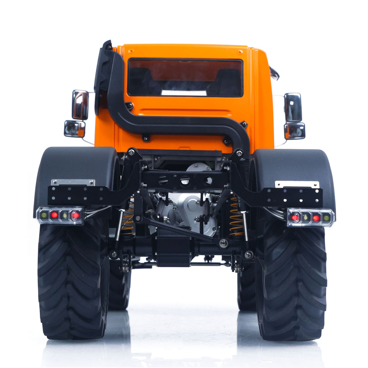 LikeRC U535Lite 1/14 RC 4X4 Crawler Truck Orange Straight Rear View, Rear Bumper & Tail Light Structure, Metal Bucket Not Included