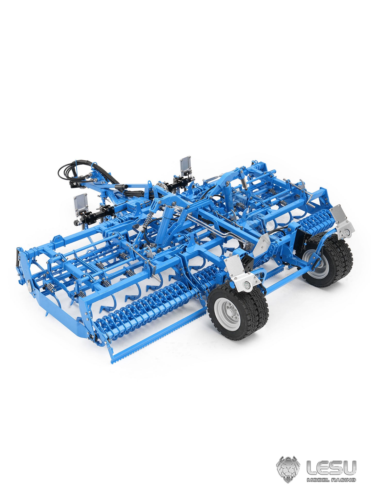 LS 1:14 RC tractor rear view Kompaktomat-K500 seedbed cultivator attached LED lighting system blue finish