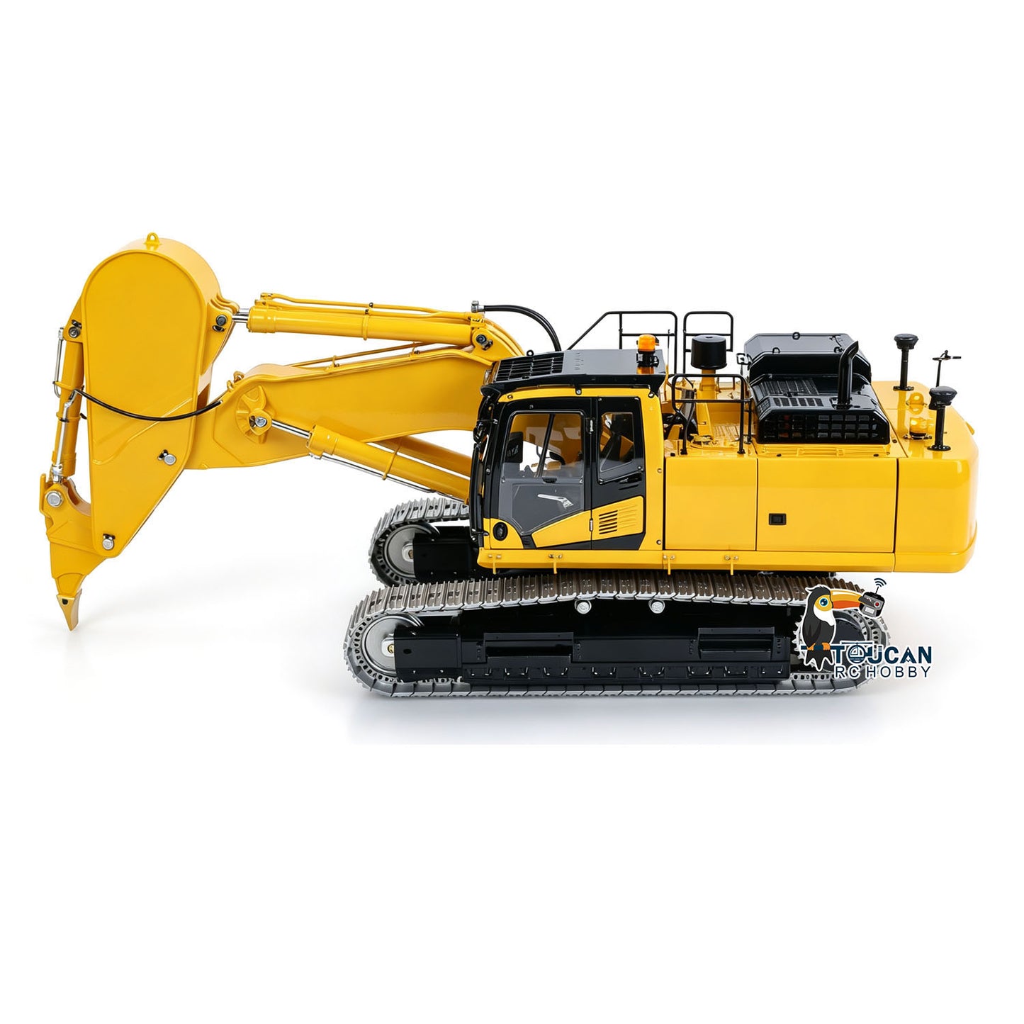 LS 1/14 RC Hydraulic Excavator PC500 Rock Arm Variant, Extended Rock Arm Side Profile, Pre‑Assembled Yellow Metal Track RC Machine