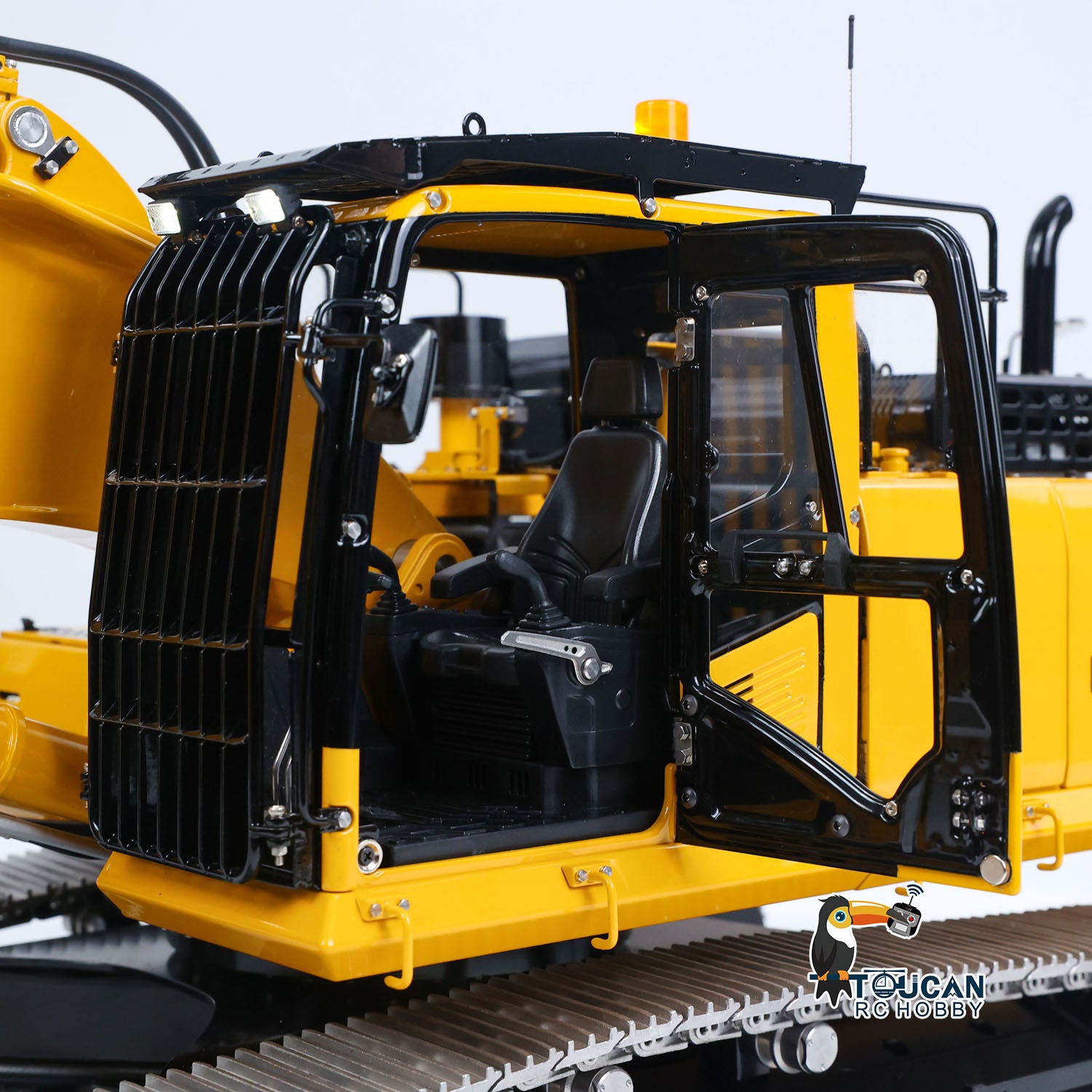 LS 1/14 RC Metal PC500 Digger Rock Arm, Cabin Front Facade Shot, Safety Protection Grille And Transparent Window Glass Detail