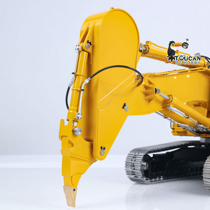 LS 1/14 RC PC500 Rock Arm Excavator Close‑Up, Metal Rock Bucket And Hydraulic Cylinder Pipeline Details, Yellow RC Digger Accessory
