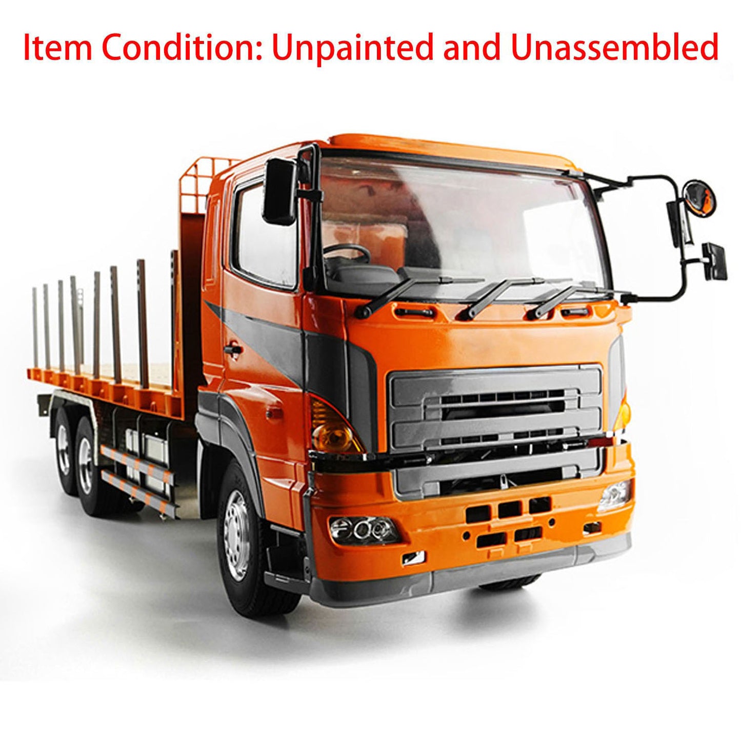 LS 1/14 RC Hino700 6x4 flatbed truck metal chassis white studio front view