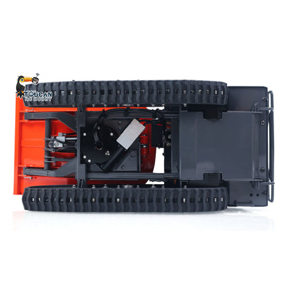 LS 1/14 RC Metal Hydraulic Tracked Dumper Aoue KC300HR‑5 Bottom Chassis & Track Drivetrain Close‑up Heavy‑Duty RC Crawler Dumper Mechanical Detail