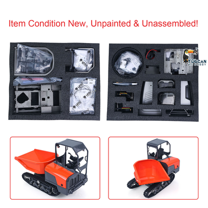 LS 1/14 RC Metal Hydraulic Tracked Dumper Aoue KC300HR‑5 Unassembled Kit Parts Display, Compare With Pre‑Painted Assembled RC Dumper Model