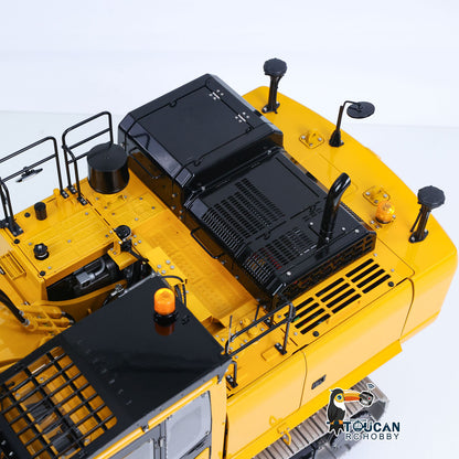 LS 1/14 RC PC500 Rock Arm Excavator Top Deck Detail, Radiator Cover And Outer Shell Structure, Pre‑Assembled Yellow RC Digger Model