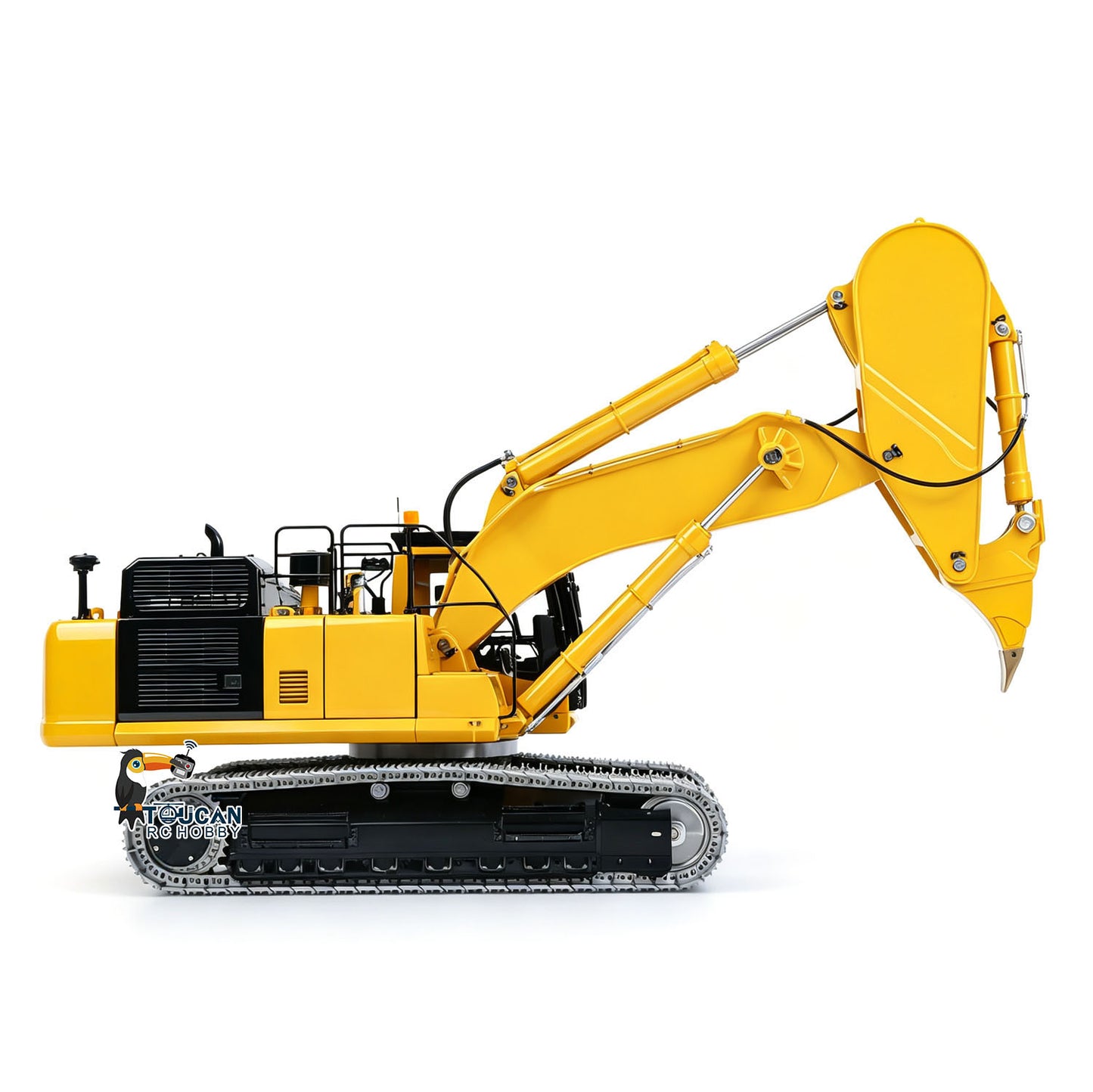 LS 1/14 RC PC500 Hydraulic Excavator Rock Arm, Simulated Digging Working Posture, Pre‑Painted Yellow Metal Track RC Construction Model