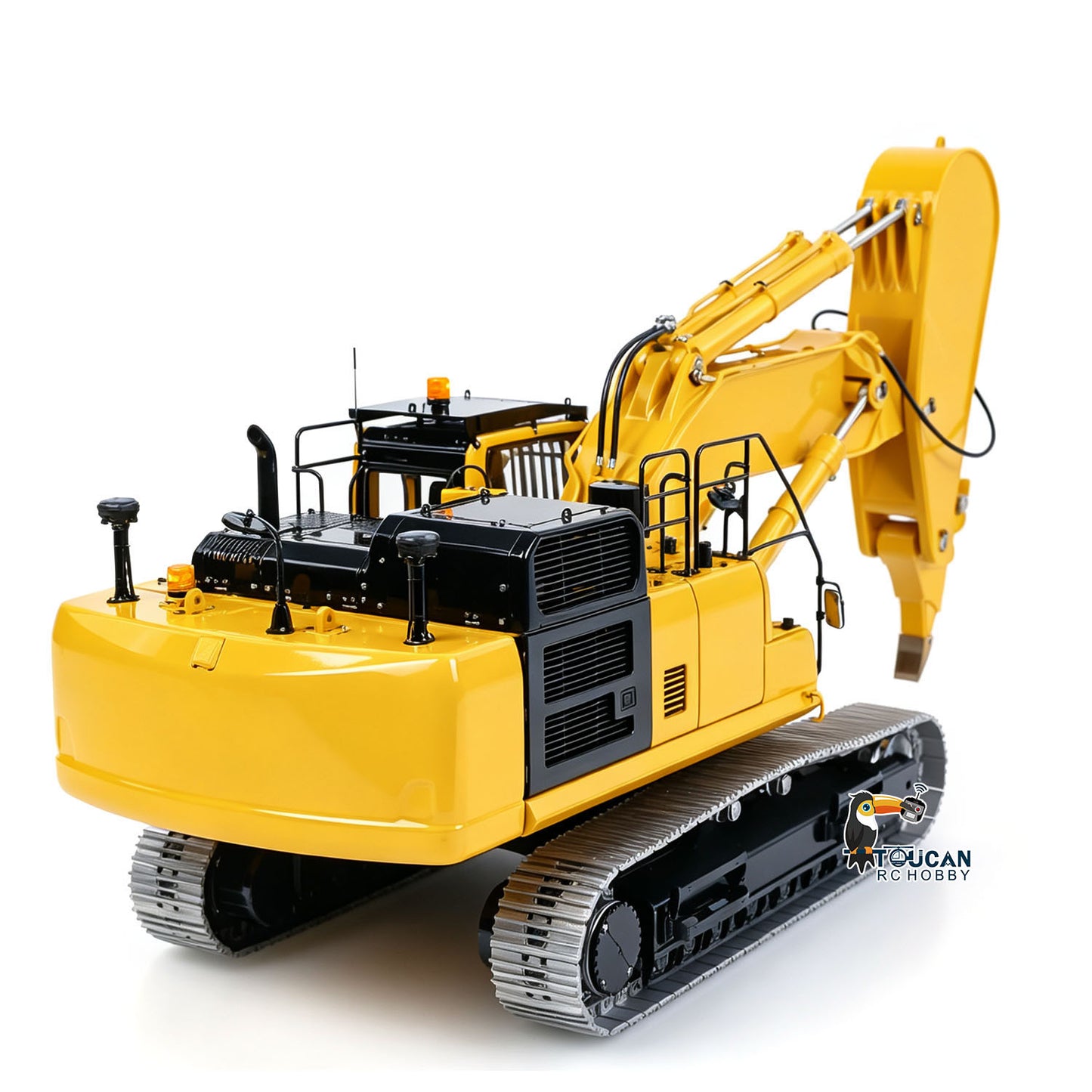 LS 1/14 RC PC500 Metal Hydraulic Excavator Rock Arm, Working Digging Posture, Metal Track Undercarriage, Yellow Painted RC Construction Vehicle