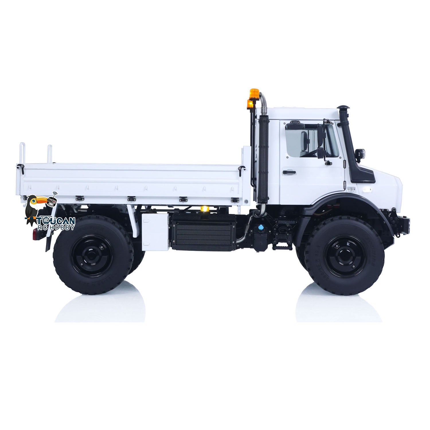 1/14 RC Unimog U4023 LS-1 metal articulated truck white body side profile display