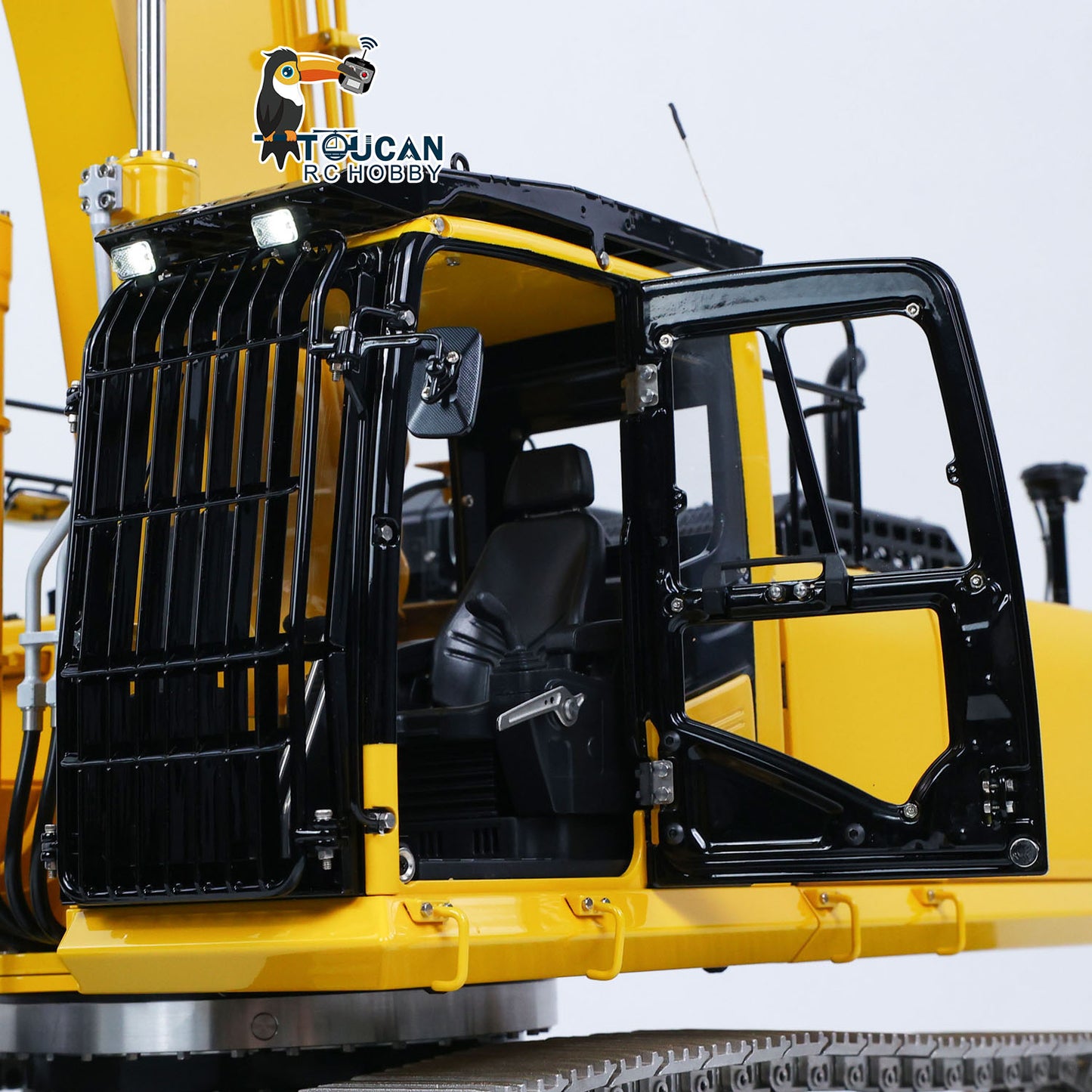 LS 1/14 RC Hydraulic Excavator PC500 Stainless Steel Cab Protective Grill Close‑up Detail All‑Metal RC Digger Cabin Component
