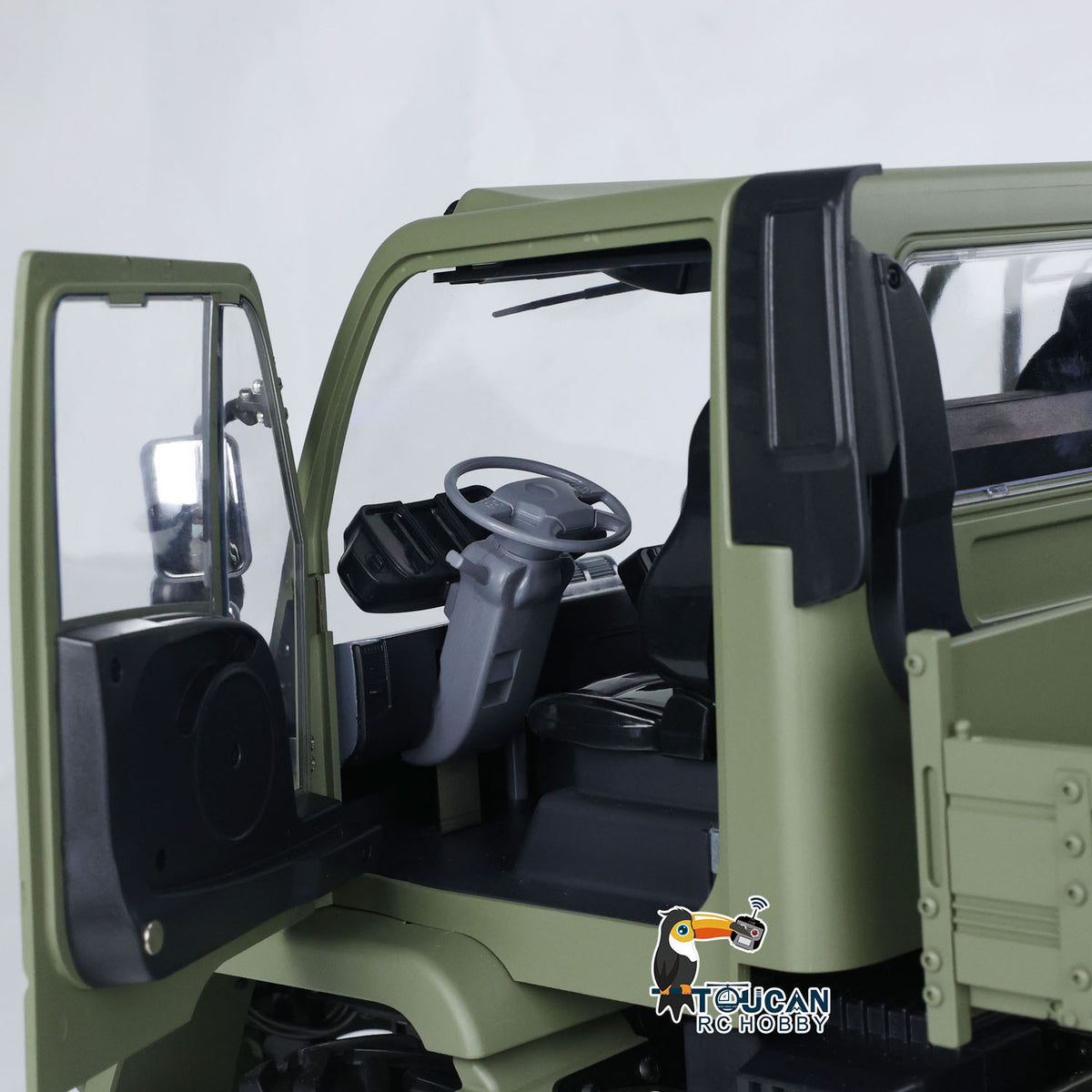MD 1/10 RC Offroad Truck U423 Cab Interior Closeup, Simulated Steering Wheel & Cabin Decor